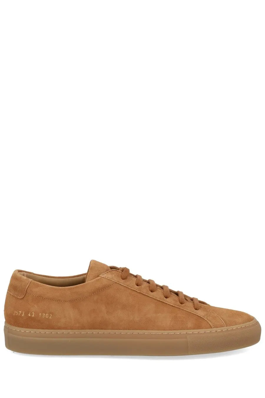 Common projects men’s sneaker achilles beige tan suede low-top sneaker with matching laces and gum rubber sole