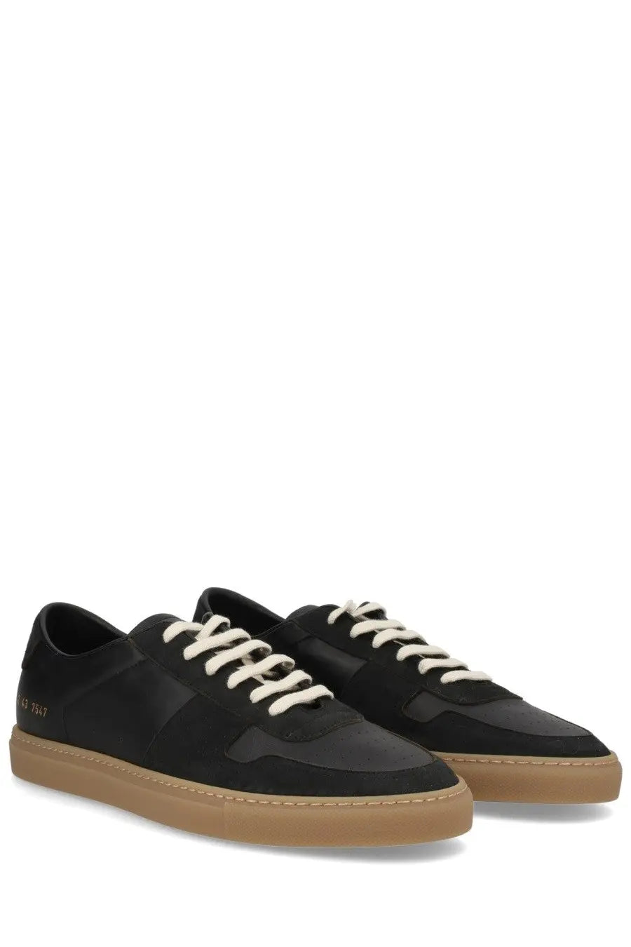 Common Projects men’s sneaker bball black in black suede and leather with cream laces and tan rubber sole