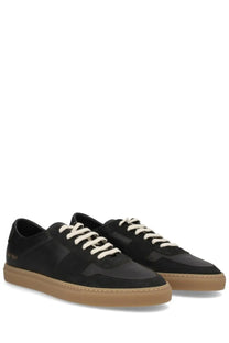 Common Projects men’s sneaker bball black in black suede and leather with cream laces and tan rubber sole