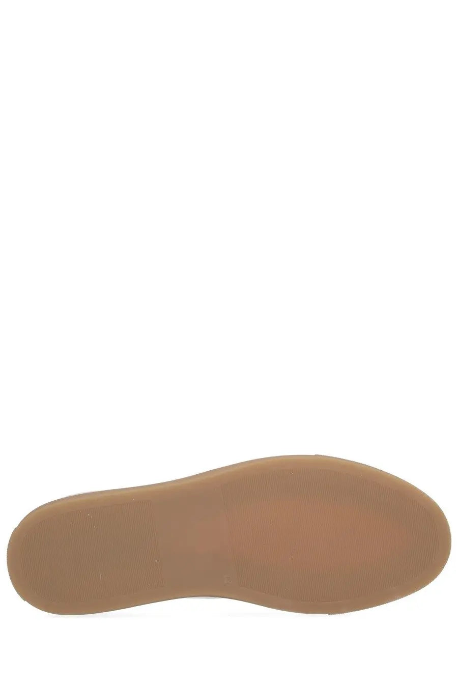 Tan rubber sole with a smooth slightly textured surface on common projects women’s bball slim sneaker white