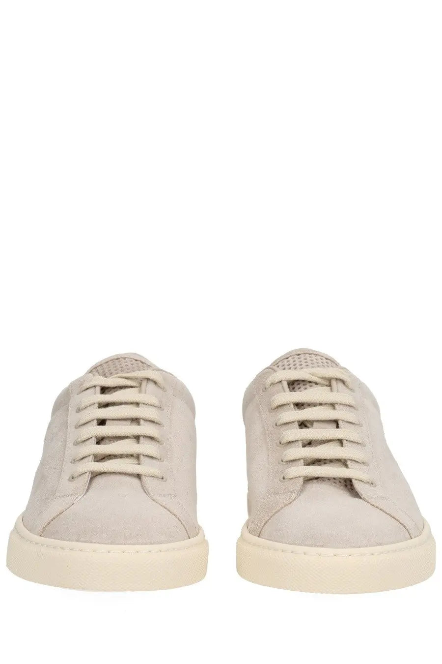 Common Projects women’s retro vintage sneaker low-top light gray suede with white laces and cream rubber sole