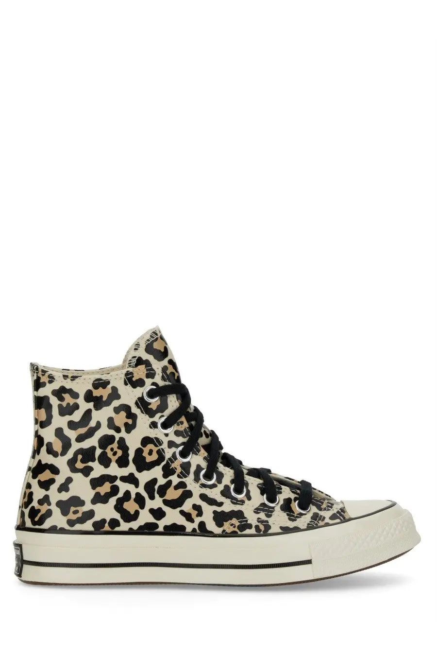 Converse unisex chuck high top sneaker with beige and black leopard print and white rubber sole