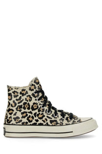 Converse unisex chuck high top sneaker with beige and black leopard print and white rubber sole