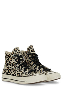 Converse unisex chuck high top sneaker in beige and black leopard print with black laces and white rubber sole