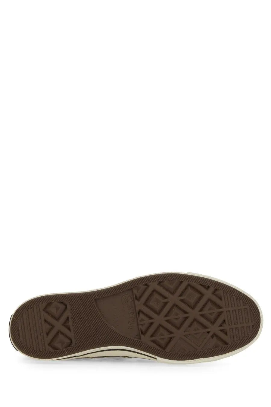 Brown rubber sole with classic diamond tread pattern and white sidewall on converse unisex chuck high top sneaker multicolor