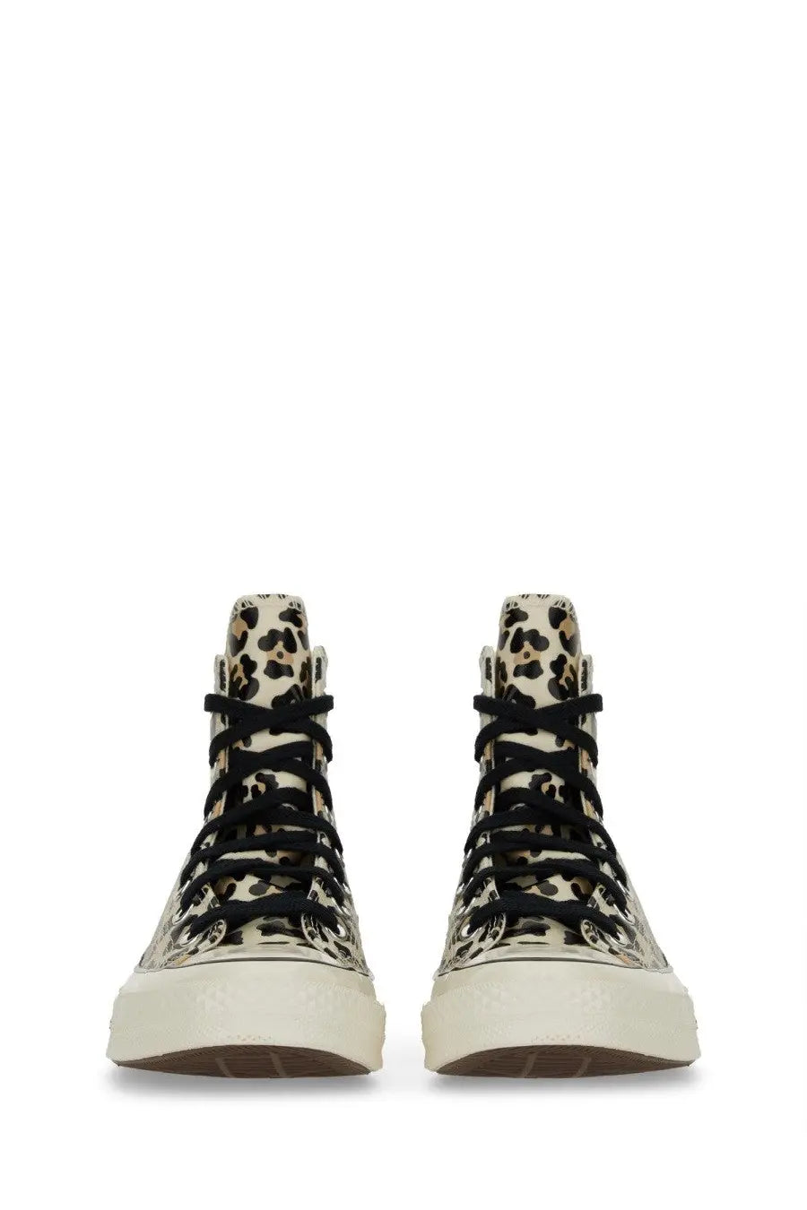 Converse unisex chuck high top sneaker in cream with black and tan leopard print and rubber sole