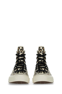Converse unisex chuck high top sneaker in cream with black and tan leopard print and rubber sole