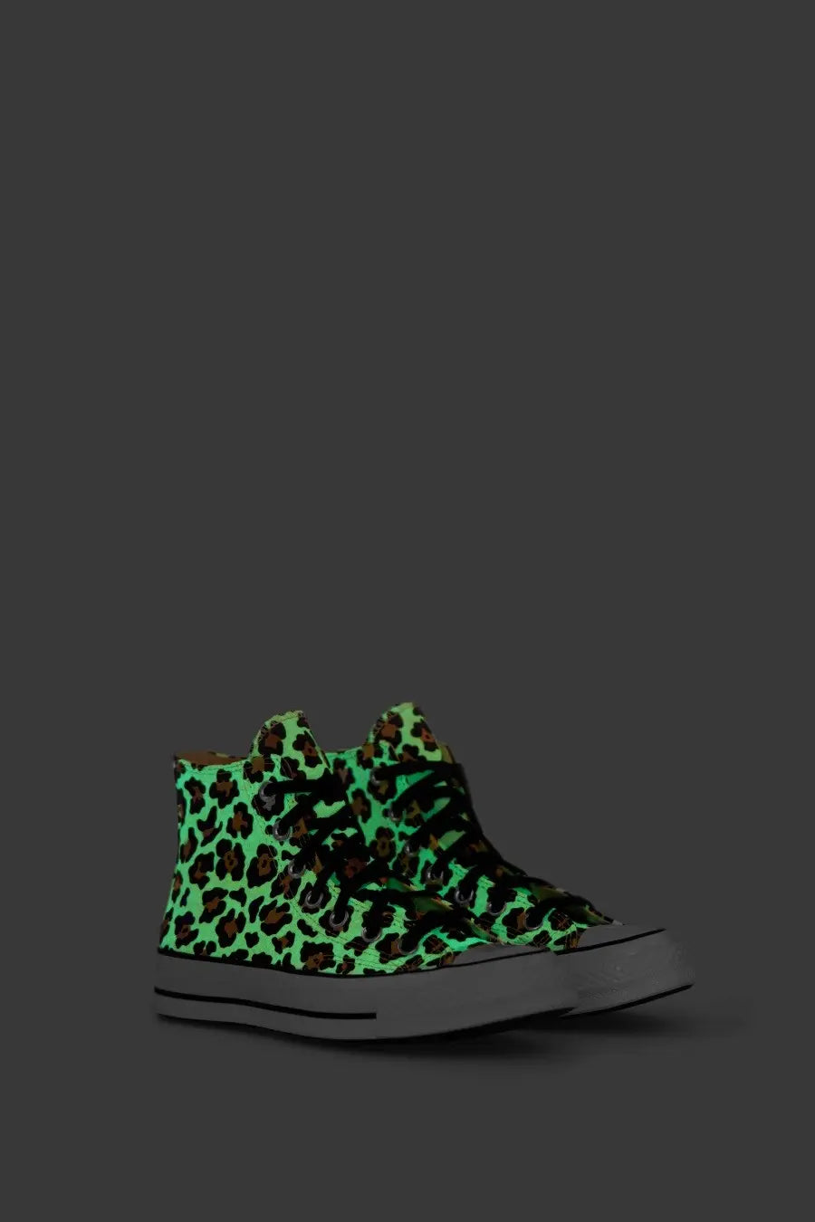 Converse unisex chuck high top sneaker with luminous green leopard print black laces and classic rubber sole
