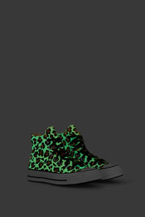 Converse unisex chuck high top sneaker with luminous green leopard print black laces and classic rubber sole