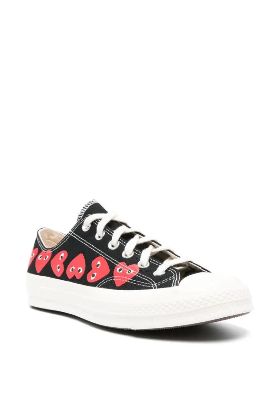 Converse unisex chuck multi hearts sneaker black canvas low-top with red heart patterns and white laces