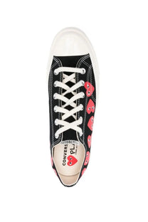 Converse unisex chuck multi hearts sneaker black low-top canvas with white laces and pink heart motifs on the side