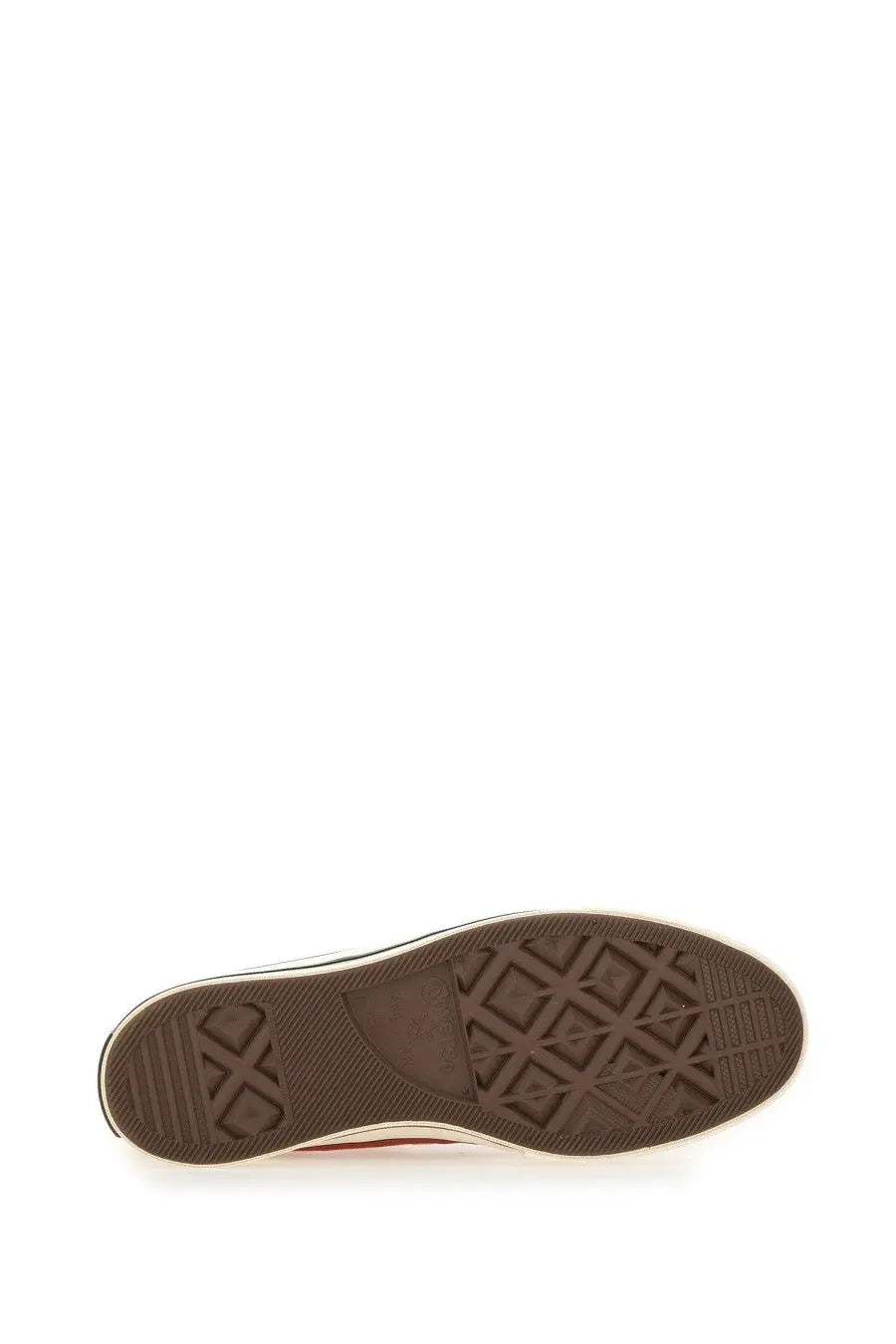 Brown rubber sole with classic diamond tread and white sidewall detail on converse unisex chuck ox sneaker red