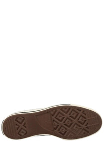 Back view of converse unisex chuck sneaker black showing brown rubber sole with diamond tread and embossed logo on heel