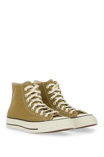 Converse unisex chuck vintage sneaker green olive green canvas high-top with white laces and cream rubber sole