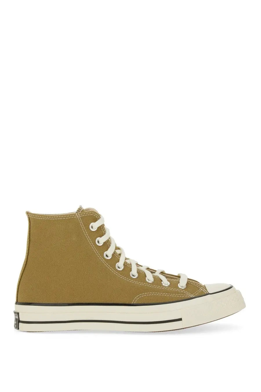 Converse unisex chuck vintage sneaker in olive green canvas with white laces and cream rubber sole