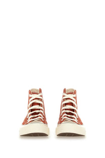 Converse unisex chuck vintage sneaker red high-top with white laces and cream-colored rubber sole