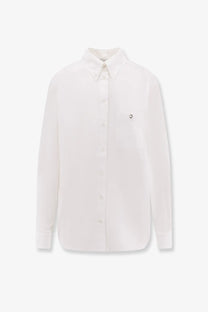 White cotton boyfriend popeline shirt by coperni featuring a subtle embroidered logo on the left chest