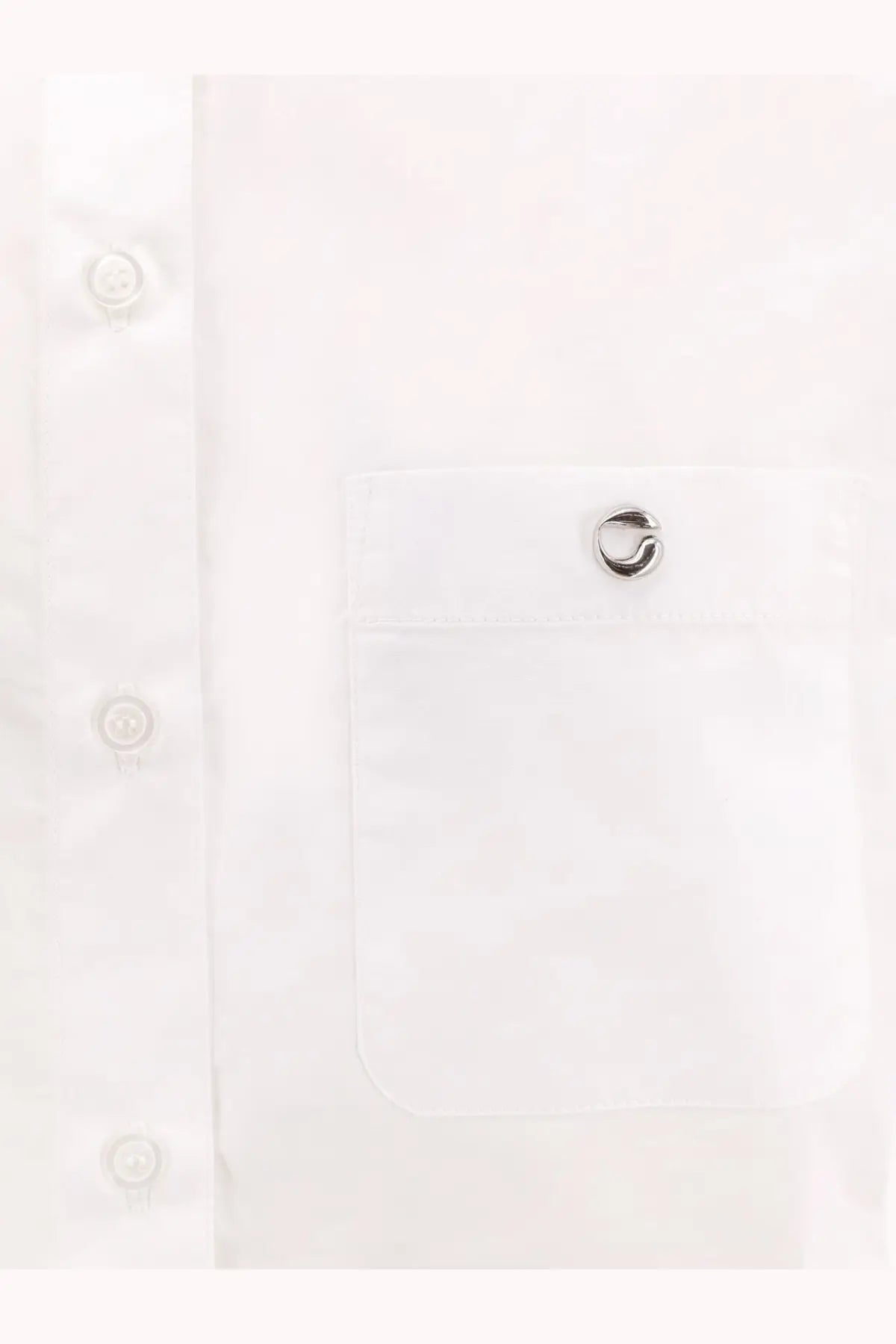 Coperni women’s boyfriend popeline cotton shirt white with silver circular snap fastener on chest pocket