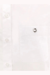 Coperni women’s boyfriend popeline cotton shirt white with silver circular snap fastener on chest pocket
