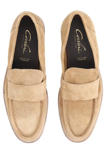 Corvari men’s loafers beige tan suede slip-on shoes with a soft textured finish and classic design