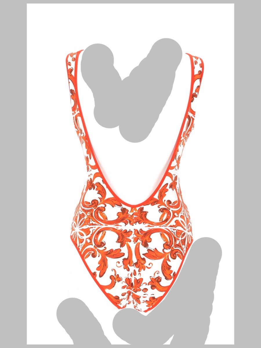Dolce &amp; Gabbana Women's Costume Intero Stampa Maiolica Orange