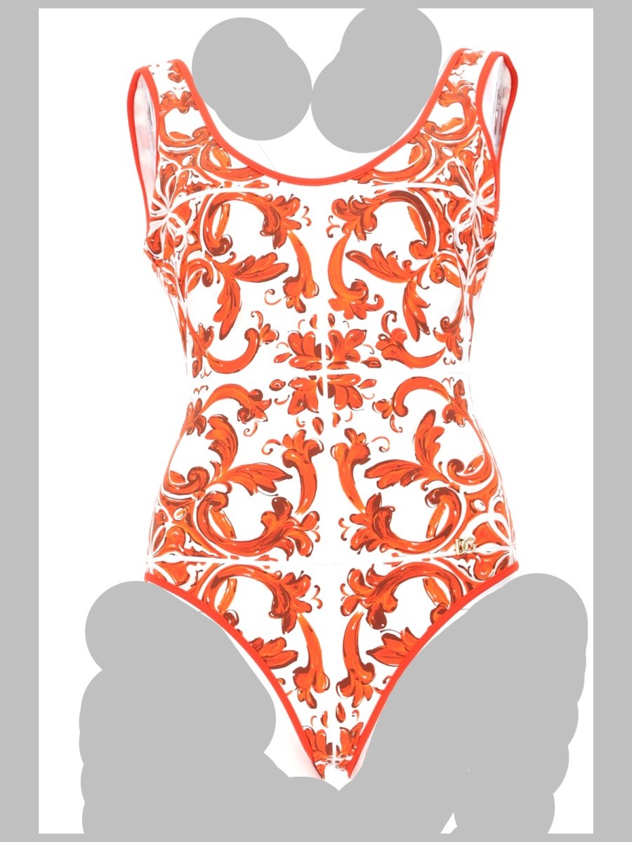 Dolce &amp; Gabbana Women's Costume Intero Stampa Maiolica Orange
