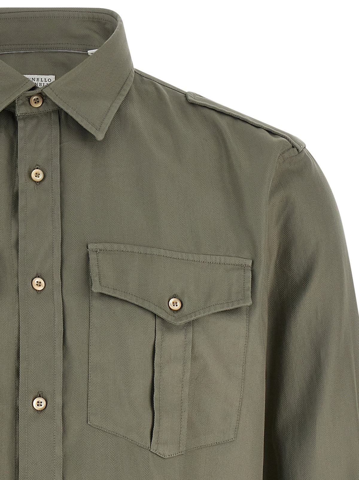 Brunello Cucinelli Cotton Chevron Shirt Green, view 3