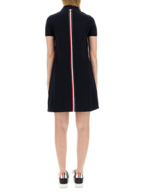 Thom Browne Women's Cotton Pique Polo Shirt Dress Blue