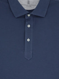 Brunello Cucinelli Men's Double Layer Polo Shirt Blue