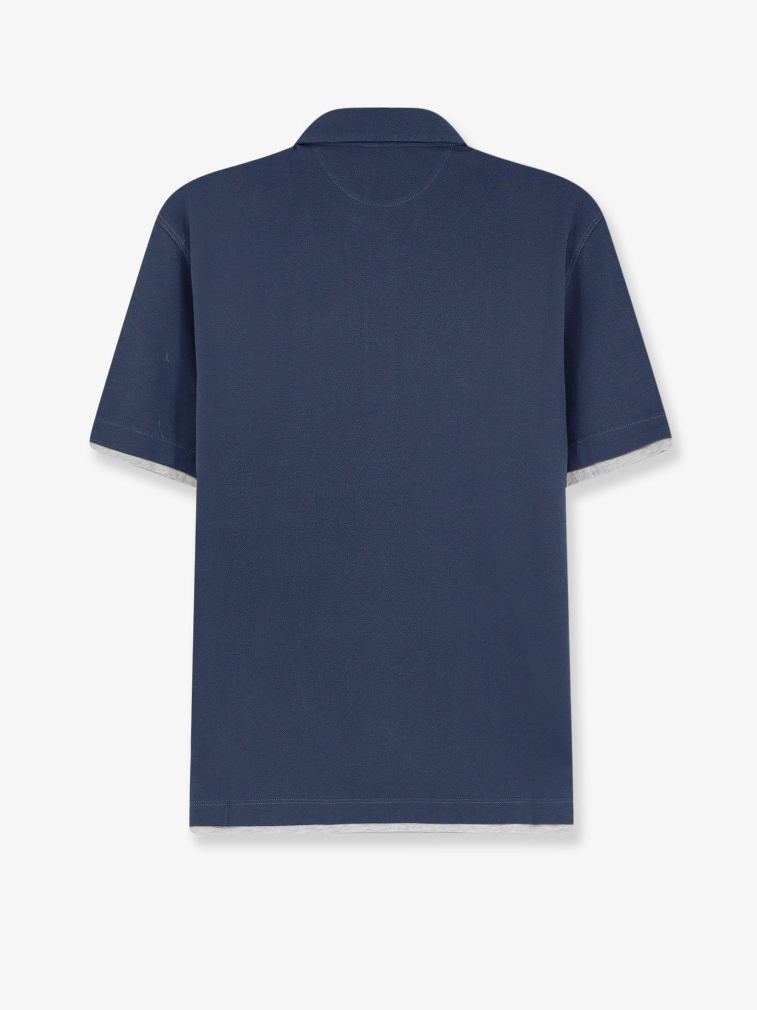 Brunello Cucinelli Men's Double Layer Polo Shirt Blue