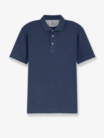 Brunello Cucinelli Men's Double Layer Polo Shirt Blue