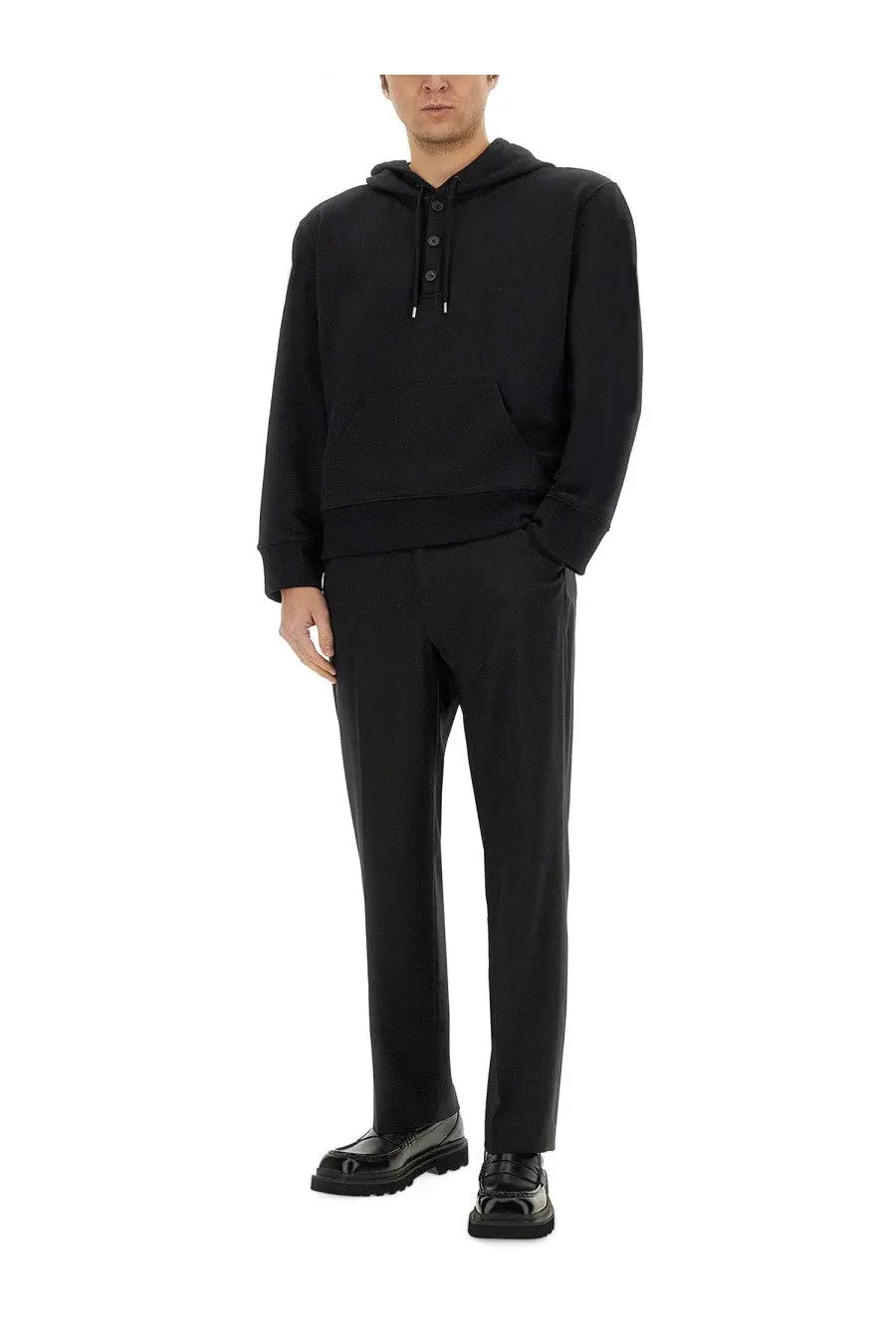 Black courrèges men’s hoodie with button closure drawstring and relaxed fit in a comfortable fabric