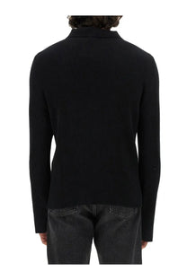 Courrèges men’s polo black ribbed knit shirt with classic collar and long sleeves for stylish casual wear