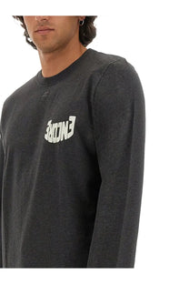Dark gray heathered long-sleeve crew neck courrèges men’s shirt with white encore logo on the chest