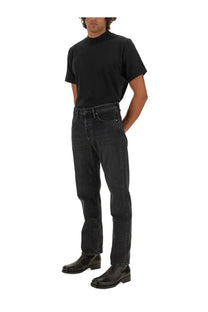 Black denim jeans with straight-leg cut and classic five-pocket design for courrèges men’s shirt black collection
