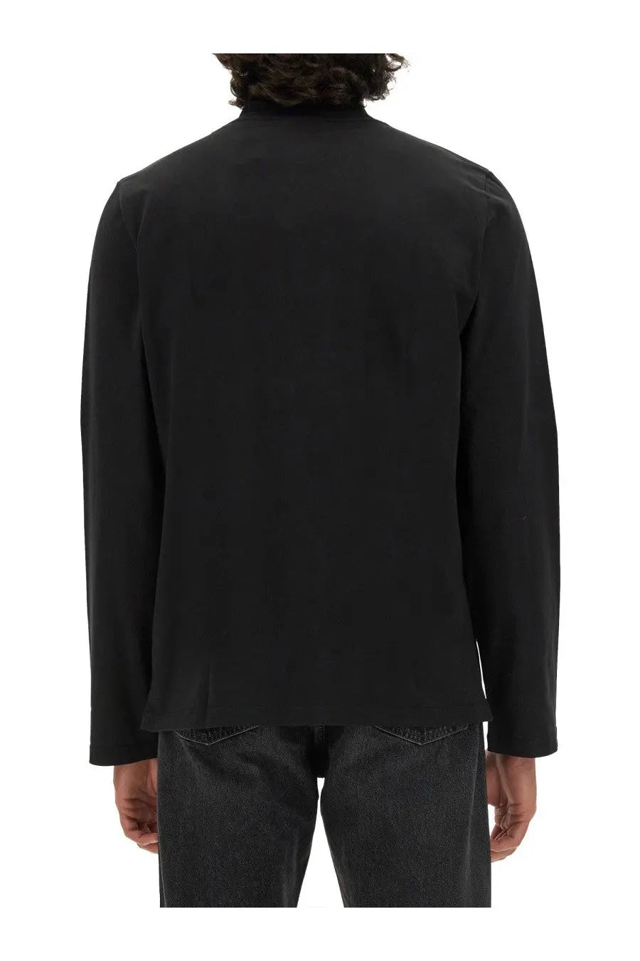 Courrèges men’s black long-sleeved shirt with high collar and minimalist design in sleek fabric