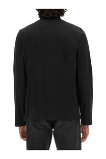 Courrèges men’s black long-sleeved shirt with high collar and minimalist design in sleek fabric