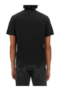 Courrèges men’s black short-sleeved shirt with classic collar featuring a clean minimalist design