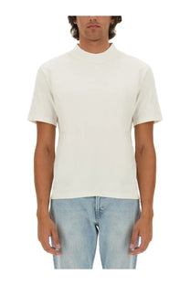 Minimalist courrèges men’s off-white crewneck t-shirt with short sleeves made from soft cotton blend
