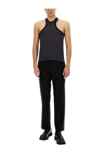 Courrèges men’s scuba top in sleek dark gray with black trim and minimalist halter neck design