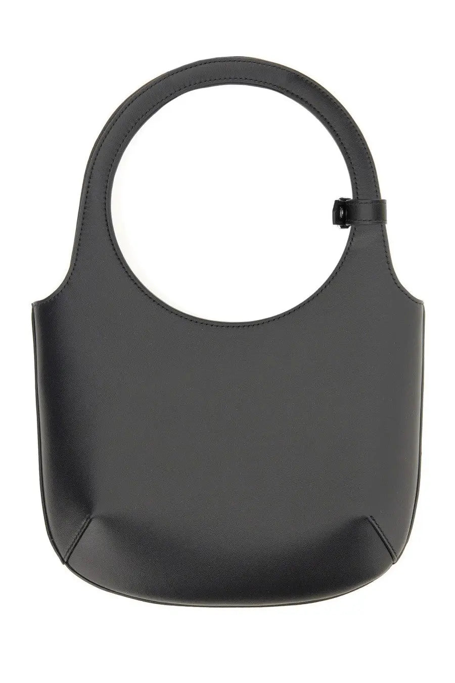 Black leather courrèges womens bag holy with circular top handle and minimalist design