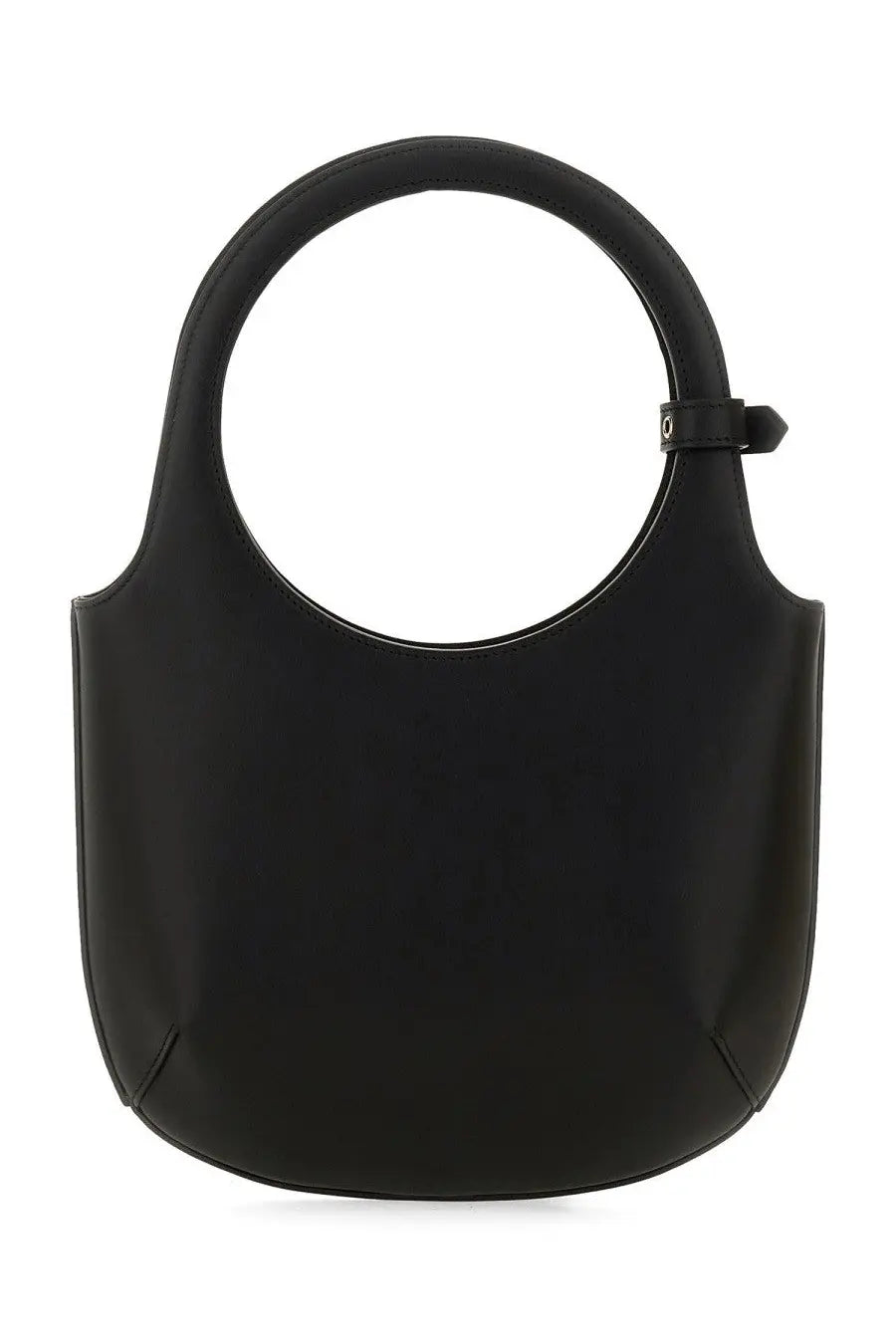 Black leather courrèges women’s bag holy with circular top handle and minimalist design