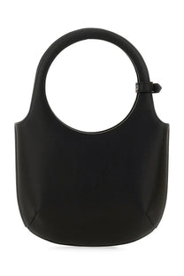 Black leather courrèges women’s bag holy with circular top handle and minimalist design