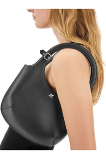 Courrèges women’s black leather shoulder bag with minimalist design and silver-tone logo on front