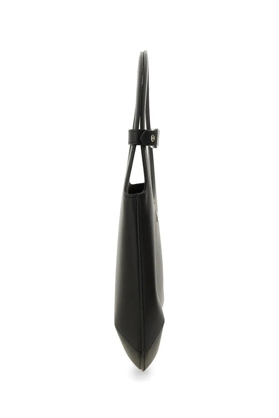 Courrèges womens black leather tote bag with sleek minimalist design and silver toned metal clasp