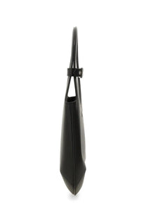 Courrèges womens black leather tote bag with sleek minimalist design and silver toned metal clasp