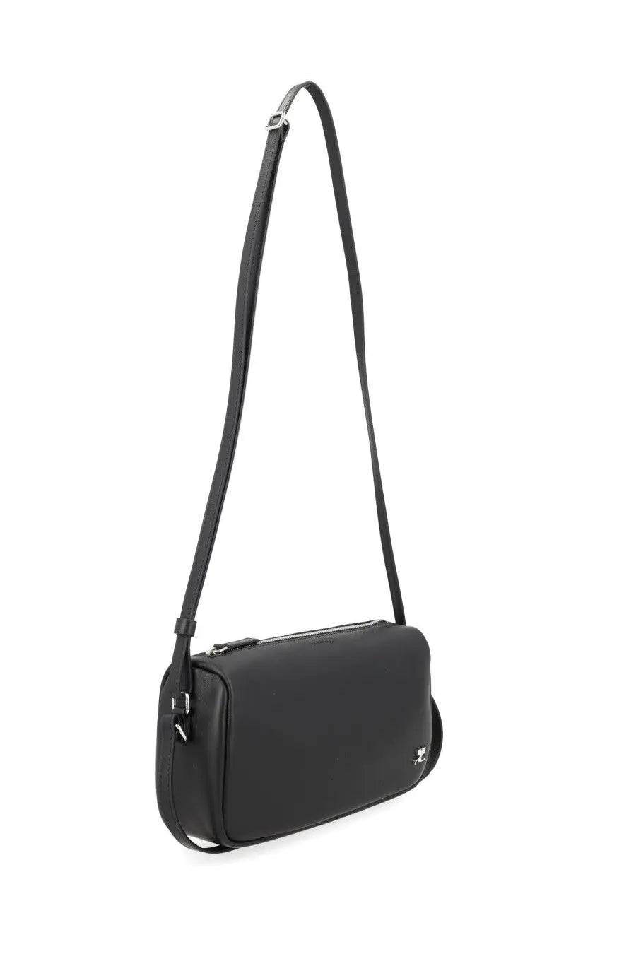 Courrèges women’s borsa three sixty small black leather crossbody bag with sleek minimalist design and silver hardware