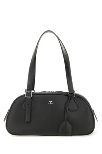 Courrèges women’s bowling bag Friday medium black in black leather with sleek rounded design and silver-tone hardware accents