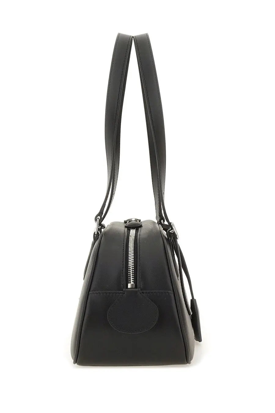 Courrèges women’s bowling bag friday medium black in black leather with sleek minimalist design and silver zipper accents