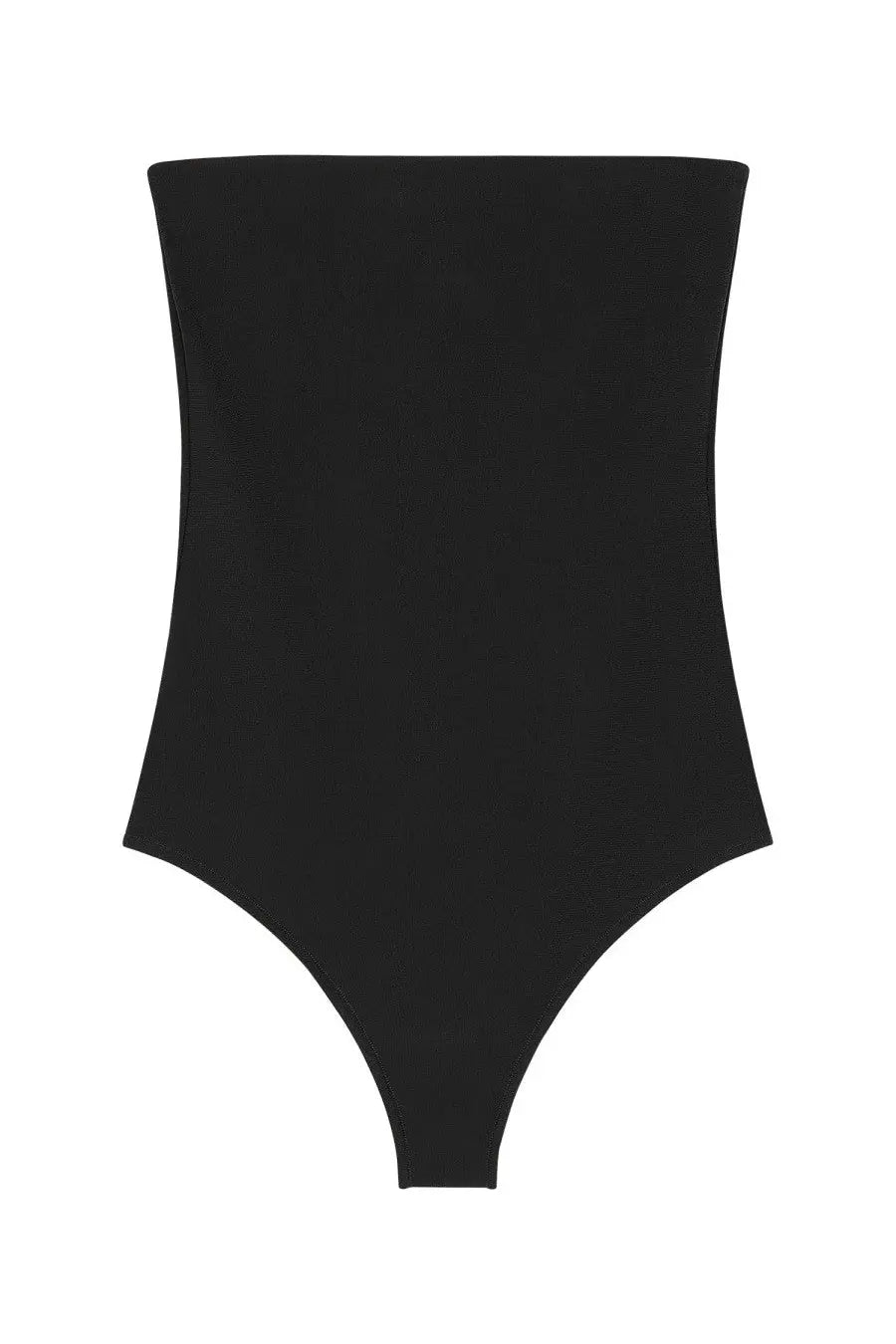 Courrèges women’s black bustier lingerie top in smooth, form-fitting high-waisted one-piece swimsuit style